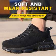 Black Steel Toe Safety Shoes For Men Women ,Comfortable Breathable Safety Shoes For Men ,Lightweight Steel Toe Shoes Women ,Construction Working Boots,Non Slip Work Shoes.Puncture Proof Tread Sneakers.Puncture-Proof & Smash-Resistant Breathable And Comfortable Work Shoes Fashionable All-Season Shoes For Warehouse, Outdoor, Restaurant, Delivery & Training Use Breathable, Soft, Suitable For All Seasons, Work & Sports Cushioned Insole Reinforced Sole Security Protective Shoes Men Indestructible Outdoor Security Boots Construction Working Boots (For Women, This Size Is Slightly Larger, Please Choose Size 1.5 Smaller!) - 黑色 - 查看 3