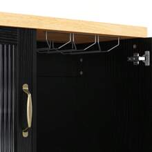 Mobile Kücheninsel Mit Rollen And Ausziehbarem Esstisch, Küchenwagen Mit Weinglashalter Und Stauraum, Ideal Für Küche Und Esszimmer (Weiß) - Black+Natural + MDF - View 3