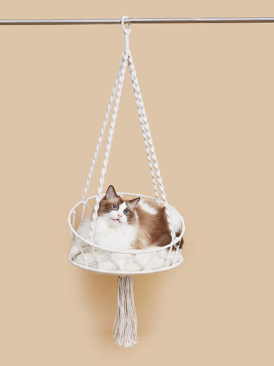 1 pieza Hamaca colgante tejida para gatos, adecuada para gatos pequeños a medianos (1-7kg), para todas las estaciones (cojín no incluido) - M - Ver 1