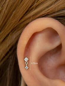 1pc 16G Tiny Push Pin Labret Two Stone Flat Back Earring Tragus Stud Flat Back Stud Helix Stud Cartilage Nose Stud - Silver - View 3