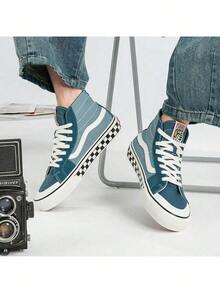 Vans Unisex SK8-Hi 138 Checkerboard High-Top Casual Canvas Skate Shoes VN0A3MV1XGK - Blue - View 3