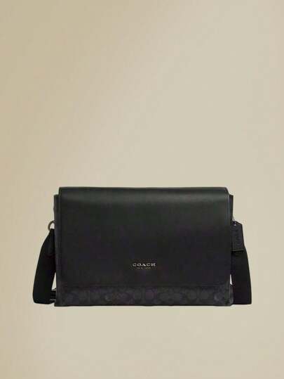 Coach Caleb 36 Printed Logo Coated Canvas Messenger Shoulder Bag Women's Black