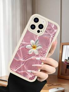 1 pieza funda de teléfono con diseño de flor blanca flotando en agua rosa con efecto ondulado, estilo tropical, TPU suave, protección completa antiimpacto y antideslizante, compatible con iPhone17 ProMax/16/15/14/13/12/11/Plus/Pro/ProMax, compatible con Galaxy A34/A35/A54/A55, Galaxy S20/S21/S22/S23/S24/S25 Ultra/Plus, compatible con Galaxy/Redmi/Honor/OPPO/ViVo - Blanco - Ver 1