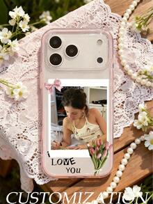 Customized TPU Pink Bumper Transparent Phone Case, Personalized Creative Gift For Cute Kids, Family, Landscape, Anniversary, Pets, Compatible With IPhone 13/14/15/16/17/17 Pro Max, Valentine's Day Customized Phone Case, Valentine's Day Gift