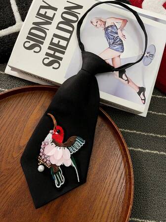 1pc Elegant Adjustable Tie With Sparkling Crystal Decoration, Unique Design, Suitable For Women, Dates, Shirts, Parties, Festivals, Spring/Summer