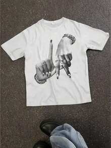 LA Gesture Graphic Women's-Shirt -% Cotton Vintage Casual Short Sleeve Tee With Bold Hand Gesture Print, Washable Round Neck Top Spring/Summer Casual Attire, Ladies Shirts, Summer Clothing, Comfortable Fit - 白色 - 查看 1
