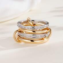 1 pieza Anillo apilable con múltiples capas chapado en oro de 18K y circonita cúbica, diseño creativo y versátil para mujeres - Anillos apilados - Ver 8