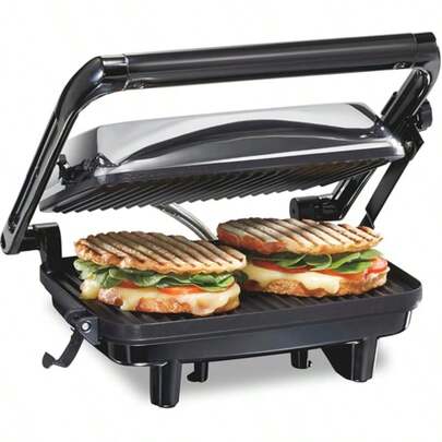 Parrilla para Panini Hamilton Beach 25460Z, Tapa flotante tipo cafetería presiona uniformemente sándwiches de cualquier tamaño