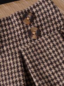 3件套婴幼儿女童时尚格子领外套+纯色吊带背心+格子裙套装，适合日常、户外、上学、派对等场合。 - 卡其色 - 查看 7