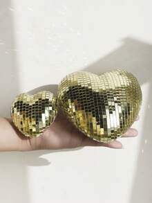 1 Pieza Bola de espejo de acrílico con forma de corazón, decoración de corazón dorado brillante, perfecta para el Día de San Valentín, bodas, fiestas y eventos románticos, adorno con forma de corazón dorado brillante, regalos románticos, decoración del hogar y dormitorio, centros de mesa para la sala de estar, ideal para decoración navideña y ocasiones especiales