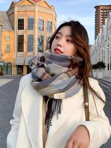 1 Stück Damen Karomuster Schal mit Fransen, Kunstkaschmir, warm, geeignet als Accessoire für den täglichen Gebrauch im Herbst und Winter