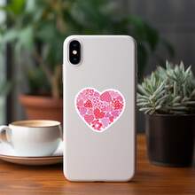 50pcs Valentine's Day Heart Stickers, Cartoon Love Stickers, Valentine's Gift, Heart Stickers, Pink Stickers, Suitable For Laptop, Bumper, Skateboard, Water Bottle, Computer, Phone - E - View 7