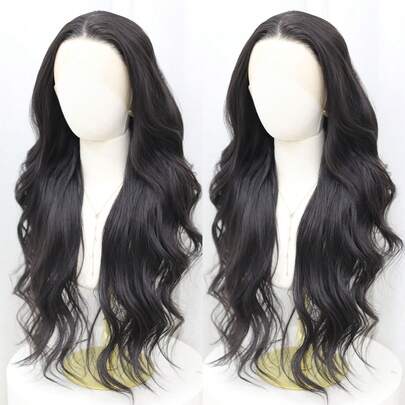 13x4 Body Wave Transparent Lace Front Hair Wigs 26 Inches Long Wavy Lace Frontal Wig Black/Burgundy Loose Wave Lace Frontal Wig 200% Density Synthetic Heat Resistant Fiber Hair Natural Black Color And Wine Red Lace Front Hairpiece Lace Closure Lace Front Wigs For Fashion Women For Daily Christmas Party Cosplay Use