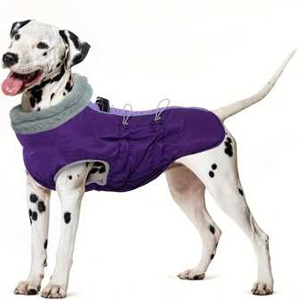 一件保暖狗狗外套，带胸背带，防水反光，适合小型、中型和大型犬，抓绒高领冬季外套，带拉链，宠物冬季保暖服