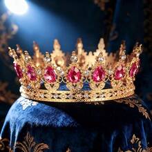 Vương miện tròn kiểu Baroque, vương miện cài đầu sang trọng đính đá lấp lánh dành cho vua/hoàng hậu, thích hợp cho dạ hội, tiệc tùng và quà tặng sinh nhật, phụ kiện ngày Valentine. - vương miện - Xem 26