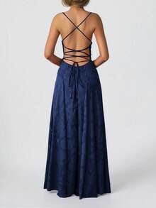 Unadoll Women's Spring Lace-Up Backless Lace Dress, Sexy And Elegant, Suitable For Vacation, Date, Back To School, New Year, Valentine's Day, Party, Wedding And Beach Wear