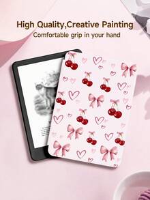 1pc Cute Cherry Bow Heart Pattern Protective Case Suitable For Kindle 2024, Kobo, Kindle NK 11/Kindle Kids Edition/Kindle Paperwhite 5, E-Book Reader Cover With Auto Wake/Sleep Function, Lightweight And Slim Fit To Protect Your Reading Device - Pink - View 3