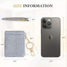 Sodsay Card Case Slim Front Pocket Wallet For Women Credit Card Holder With Keychain - 淺藍色牛仔布 - 查看 7