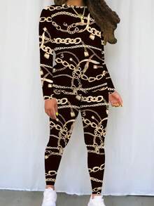 Chain Print Spring Autumn New Women's Casual Two-Piece Set - 彩色 - 查看 3