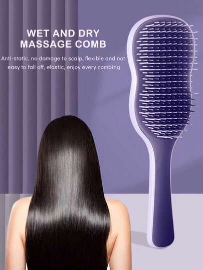 1 pieza Cepillo de cabello natural y suave, cepillo de masaje para el cuero cabelludo con mango antideslizante, adecuado para cabello rizado, liso, seco o húmedo