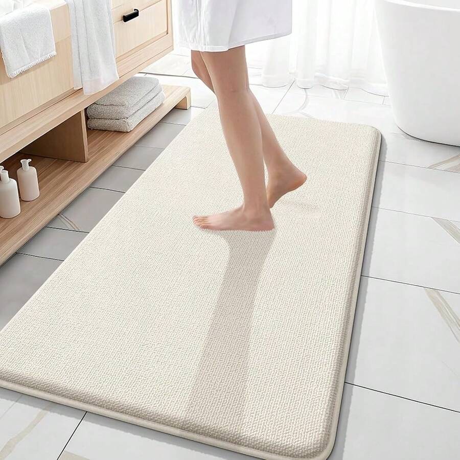 Thick Memory Foam Bath Mat Rug 47x20, Extra Soft Absorbent Bathroom Rug, Quick Dry Bath Mats, Non-Slip, Machine Washable Carpet For Bathroom, Tub And Shower, Home Decor Accessories, Ivory,47inchx20inch,Ivory - Gading - View 1