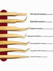 New Professional Eyelash Extension Tweezers Set Decor Anti-Static Dolphin Peacock Butterfly Lash Extension Precision Straight Curved Tweezers Cosmetic Makeup Tools - Gold - View 2