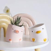 1 pieza, Maceta de porcelana con diseño de animal de cabeza inclinada y estilo elegante, de arcilla cocida al horno y transpirable, para decoración de balcón con orquídeas y suculentas, maceta pequeña para el crecimiento de plantas - Multicolor - Ver 6