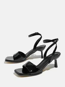 Damskie sandały na wysokim obcasie, idealne na wiosnę/lato, wieczorne imprezy, podróże, zakupy, spotkania, wybieg, dojazdy do pracy, randki, celebrytkę, ekskluzywny bankiet, prezent na walentynki, festiwal wiosenny, elegancki czarny kolor z łukowatym wykończeniem, kwadratowe noski, regulowany pasek na kostkę, mały obcas typu kociak, błyszczące lustrzane wykończenie, wygodny materiał, pasujące do jesiennych sukienek, spódnic, seksowne, awangardowe, eleganckie, luksusowe, tajemnicze, ekskluzywne, wybielające czarne sandały na wysokim obcasie - Czarne - Zobacz 5