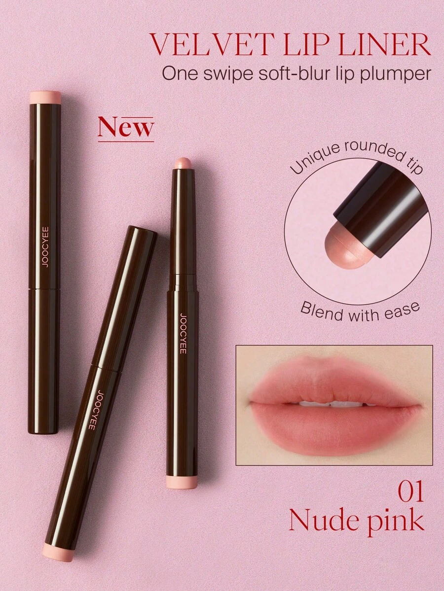 JOOCYEE Velvet Lip Liner, Dual-Ended Lip Liner Pencil To Define Lip Shape, Long-Lasting Color, Matte Finish, Beginner-Friendly, Portable Lip Brush, Plump Lips, Nude Color - 01 裸粉色 - 查看 1