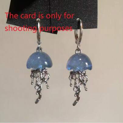 可爱蓝色水母海洋吊坠耳环，适合女性和女孩，独特美学魅力，2000年代原宿EMO复古珠宝配饰