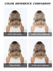 12 Inch Ombre Blonde Wig With Bangs Water Wave Curly Wigs For Women Daily Wear Natural Heat Resistant Syntheetic Wig Perfeect Daily Party Holiday Use - Blonde Highlight - View 9