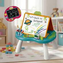 Este juego de 48 piezas de tablero de dibujo magnético de doble cara para niños incluye una pizarra magnética portátil y desmontable de doble cara con diversos accesorios para dibujar y escribir. Es el regalo perfecto para Navidad, cumpleaños y Año Nuevo. - Azul - Ver 1