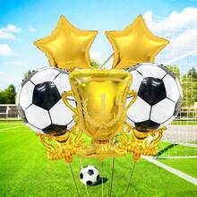 5pcs Football Cup Champion Balloon Set, Includes Champion Cup Balloon, Football Cup Balloon, Pentagram Balloon, For Football Sports Theme Party, Football Match, Birthday Party Decoration, Football Birthday Party Supplies, Home Decor - Multicolor - View 3