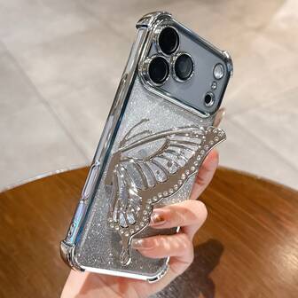 Drop-Resistant Anti-Drop Phone Case Compatible With IPhone 17 Transparent And Stylish Electroplated Shock-Absorbing Airbag Quicksand Butterfly Stand Phone Case Compatible With IPhone 17/6/7/8/X/XS/XR/11/12/13/14/15/16/16e,Galaxy S22/23/24/25/S24 FE/S25 EDGE, A04/05/06/A07/A14/A15/A16/A17/A24/A25/A34, Redmi Note 9/10/11/12/13 ,Redmi 9/10/12/13C 14C,OPPO,MOTO,Honor X,HW, RENO Realme C53 C55 C61 C63 C75