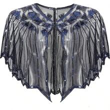 Shawl Wraps Sequin Beaded Evening Cape Bridal Shawl - Dark Blue-3 - View 7