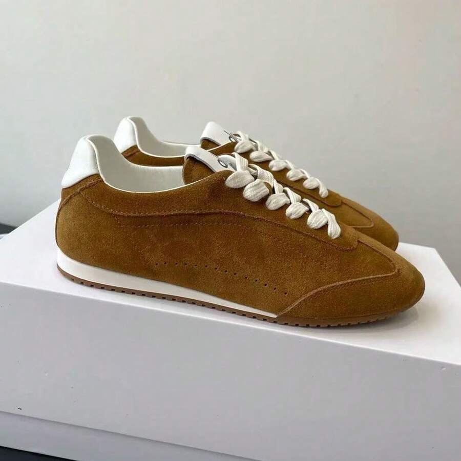 New Retro German Training Shoes Men Genuine Leather Casual Sports Style Shoes Flat Bottom Shoes Thin Sole Board Shoes Women - 棕色 - 查看 1
