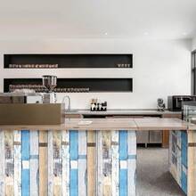 Papel Tapiz Autoadhesivo, Papel de Contacto Madera Mate Impermeable, Papel de Contacto Impermeable para Renovación de Muebles de Casa Oficina (Azul Blanco) - Raya Negro-Negro - Ver 7