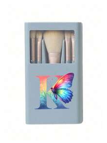 5 piezas Juego de brochas de maquillaje portátil con espejo, estampado de mariposa colorida y letra A-Z, juego de brochas de maquillaje en caja, juego de brochas de maquillaje multifunción con caja de espejo, mini lápiz de maquillaje multifunción, brocha de base, brocha de sombra de ojos, paleta básica de herramientas de maquillaje, organizador de maquillaje - Multicolor - Ver 15
