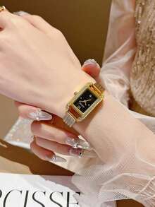 1 pieza Reloj de mujer con esfera cuadrada y correa de acero inoxidable, reloj de cuarzo elegante y delicado, adecuado para uso diario, ocasiones formales y decoración de muñeca - Unitalla - Ver 16