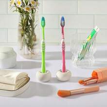 New 2PCS Ceramic Toothbrush Holder,  Mini Sleek Toothbrush Holder Stand For Bathroom And Countertop Organizers, White (Stylish Sea-Themed Designs) - Image Color - View 7
