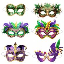 6pcs Brazilian Carnival Masquerade Party Decoration Masks, Costume Ball Play Props Masks - Multicolor - View 4