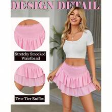 - Minifalda de cintura alta para mujer, con volantes, con forro elstico, plisado, casual, falda corta para playa - CH + Rosado - Ver 4