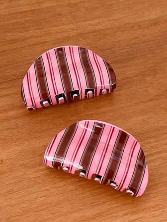 1个韩版新款蓝色咖啡条纹系列发爪亚克力夹复古气质女孩后脑勺发盘发爪发饰高端百搭马尾夹优雅发夹时尚发夹