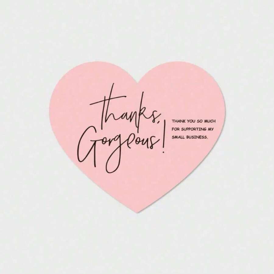 50 Heart-Shaped Pink English Thank-You Cards, Thank-You Gift Packaging Cards - 華氏163度;50張/包 - 查看 1