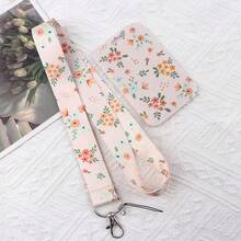 Flower Lanyard With ID Card Holder, Plastic Badge Holder With Neck And Wrist Lanyard, Pink Keychain Lanyard For Women, Teacher, Nurse,Flower2 - Hoa2 - Xem 4