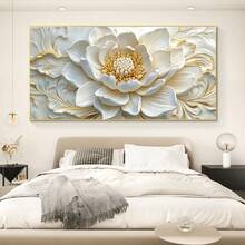 1幅白色花卉墙画，优雅花卉海报和印刷品，植物艺术海报和印刷品，2D平面帆布画，适用于卧室、客厅、办公室、厨房，无框 - 彩色 - 查看 2