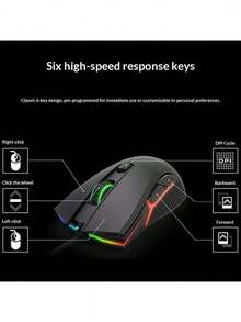 Lenovo HEADSHOT Wired Gaming Mouse With 16.8 Million RGB Colors, Four Adjustable DPI Levels, Skin-Like Coating, And Feet. Suitable For Gaming And Office Use. - Black - View 3