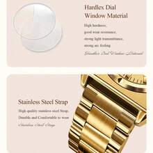 POEDAGAR 奢华优雅方形女士腕表 金色长方形防水夜光腕表 女士不锈钢石英表 + 表盒 日本进口石英机芯 生日礼物 妈妈 妻子 朋友 爱人 纪念品 返校必备