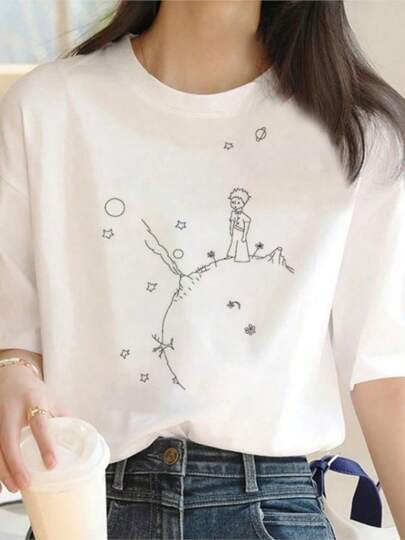 Christmas  2025 Summer New Little Prince Top Women's Japanese Street Clothing Anime T-shirt Women's Street Clothing