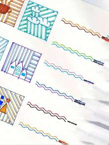 3pcs Dual-Tip Colorful Markers - Vibrant 3D Effect, Ideal For Art, Office & School Projects, Drawing Pens, Fantasy Dual-Line Markers, Highlighters, Planner Pens, Student Note-Taking - Multicolor - View 4